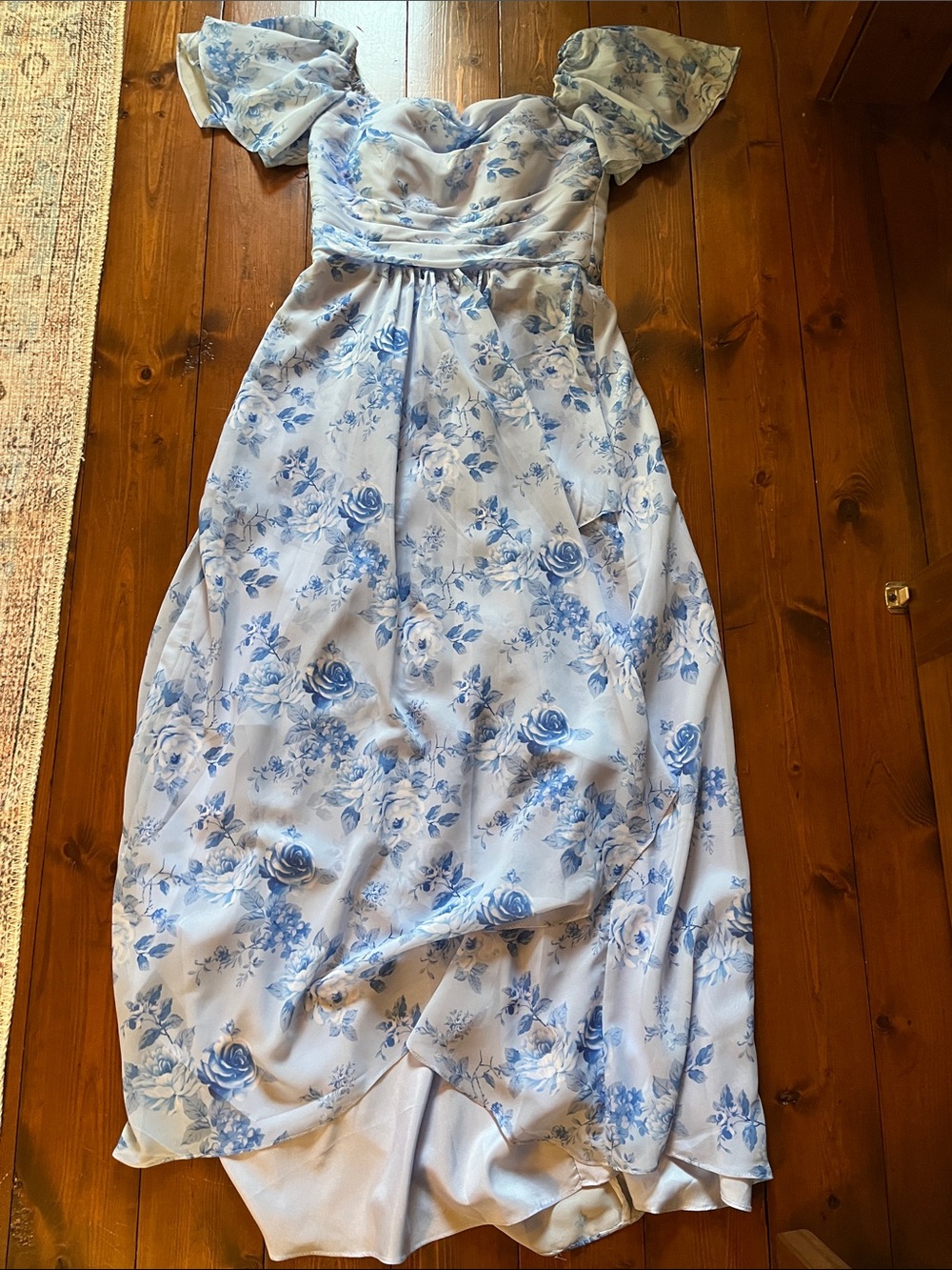 Amazon Blue floral bridesmaid Dress